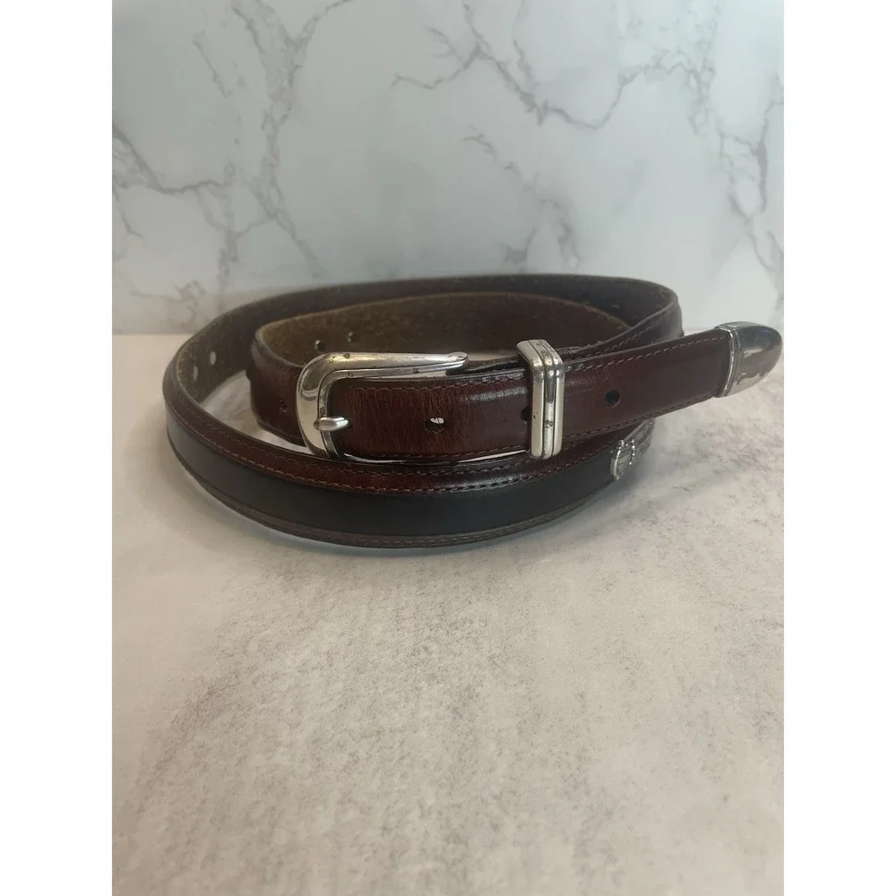 Men's Onyx by Brighton Golf Ornament Leather Belt Two-Tone Sz 42
